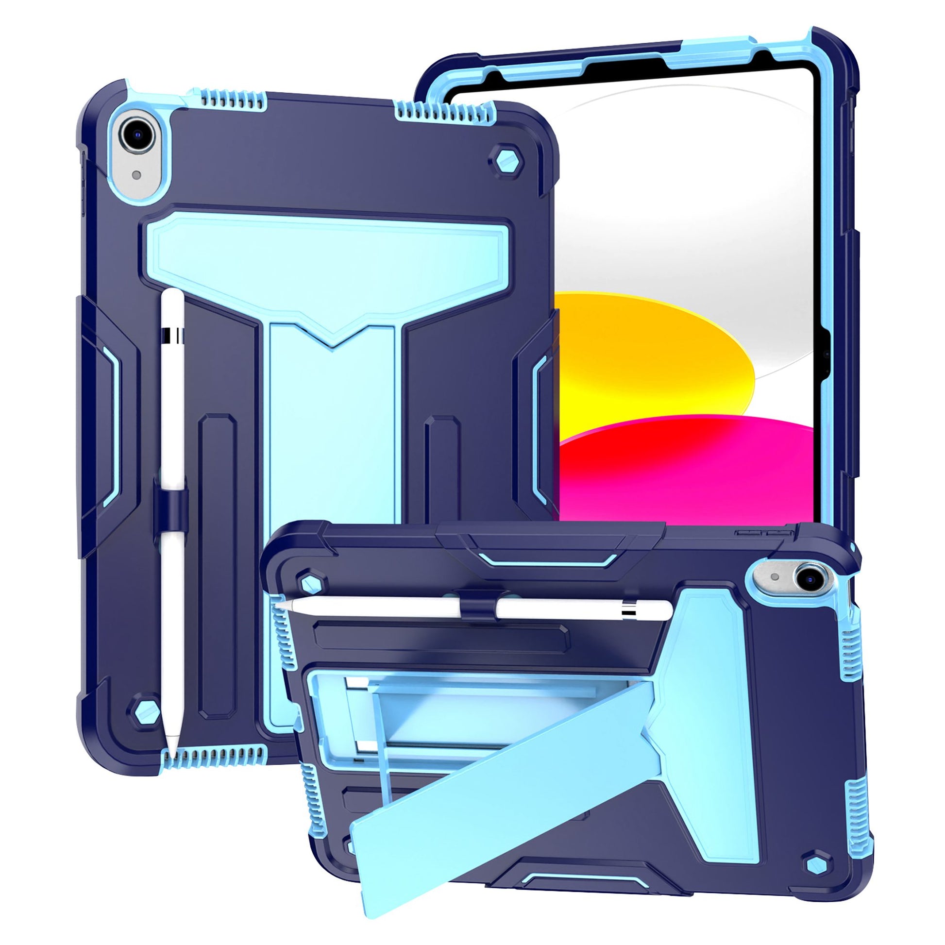 For iPad 10.9 (2022) Protective Case Hard PC Silicone Tablet Case Foldable T-shaped Kickstand Shockproof Cover
