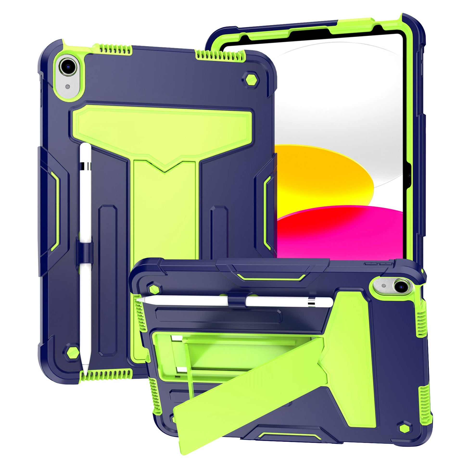 For iPad 10.9 (2022) Protective Case Hard PC Silicone Tablet Case Foldable T-shaped Kickstand Shockproof Cover