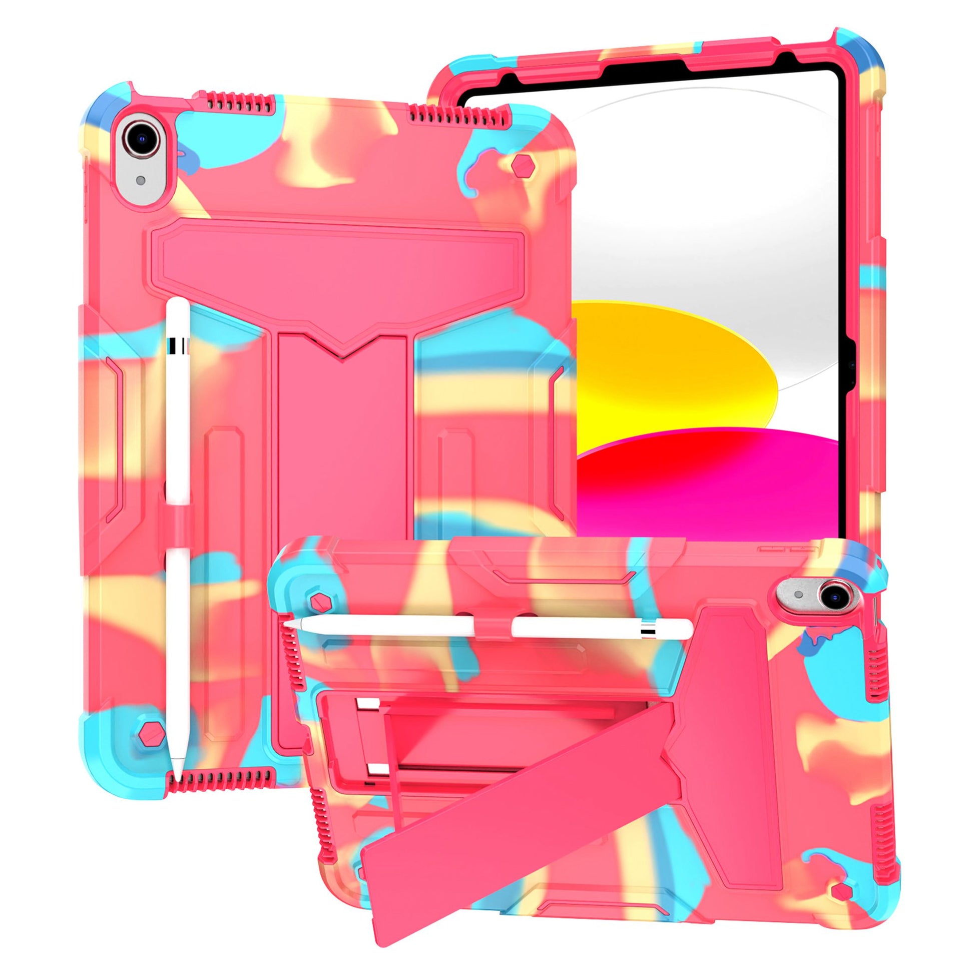 For iPad 10.9 (2022) Protective Case Hard PC Silicone Tablet Case Foldable T-shaped Kickstand Shockproof Cover