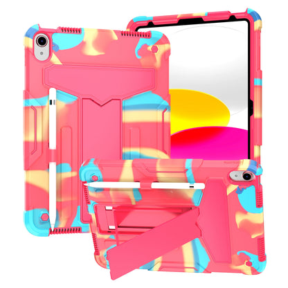 For iPad 10.9 (2022) Protective Case Hard PC Silicone Tablet Case Foldable T-shaped Kickstand Shockproof Cover