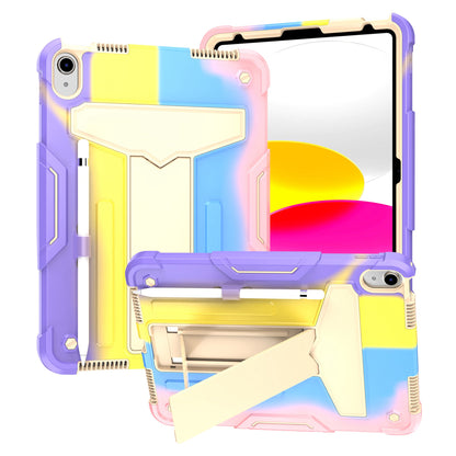 For iPad 10.9 (2022) Protective Case Hard PC Silicone Tablet Case Foldable T-shaped Kickstand Shockproof Cover