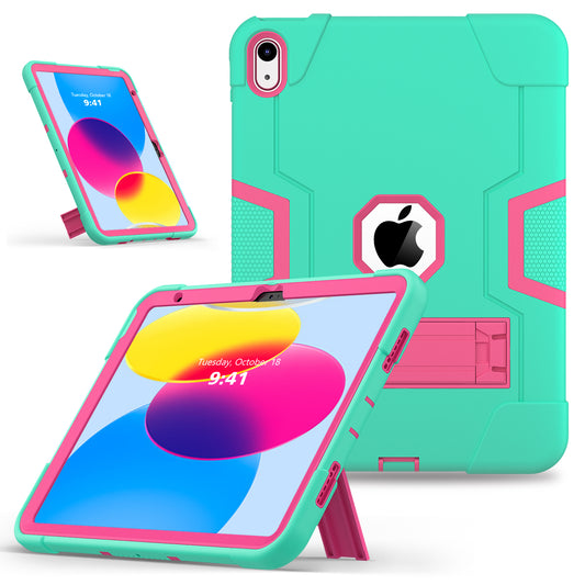For iPad 10.9 (2022) Robot Style Silicone + PC Tablet Case Color Contrast Anti-fall Kickstand Protective Case