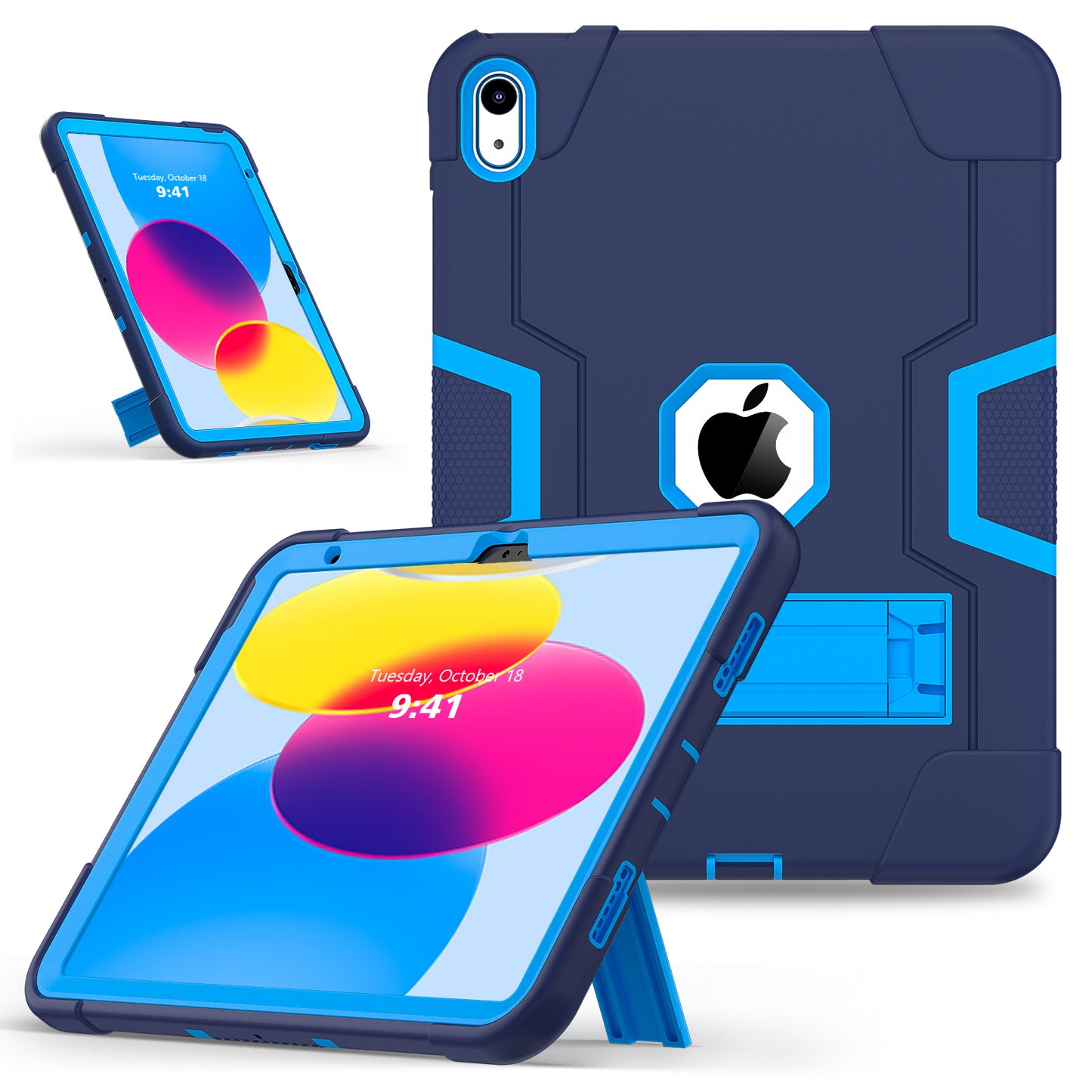 For iPad 10.9 (2022) Robot Style Silicone + PC Tablet Case Color Contrast Anti-fall Kickstand Protective Case
