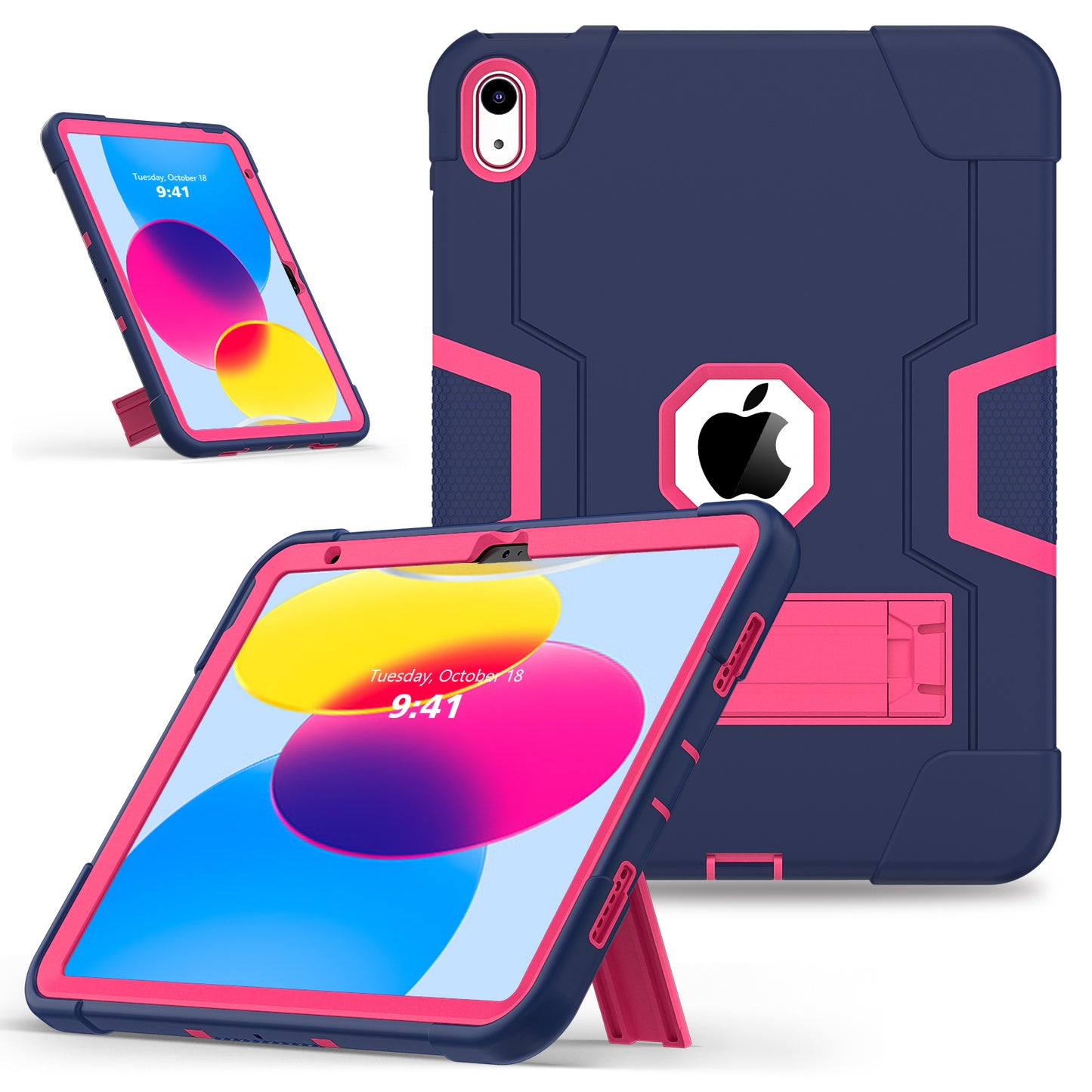 For iPad 10.9 (2022) Robot Style Silicone + PC Tablet Case Color Contrast Anti-fall Kickstand Protective Case