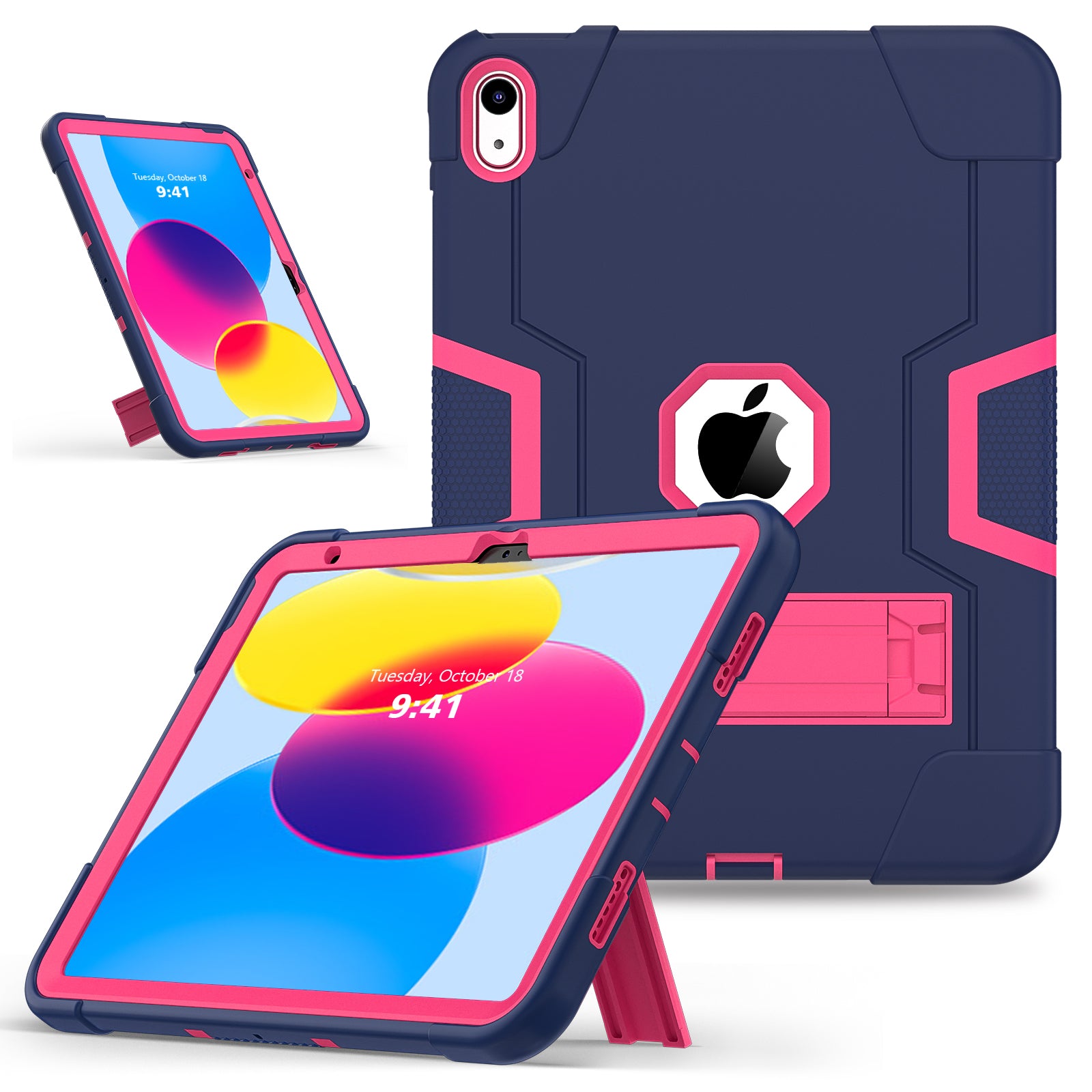 For iPad 10.9 (2022) Robot Style Silicone + PC Tablet Case Color Contrast Anti-fall Kickstand Protective Case