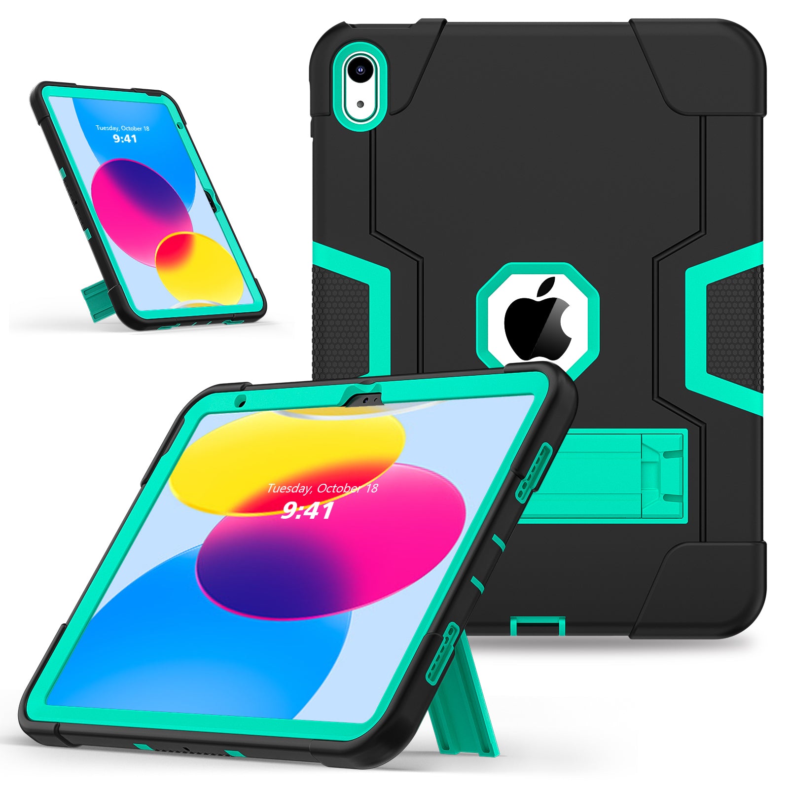 For iPad 10.9 (2022) Robot Style Silicone + PC Tablet Case Color Contrast Anti-fall Kickstand Protective Case