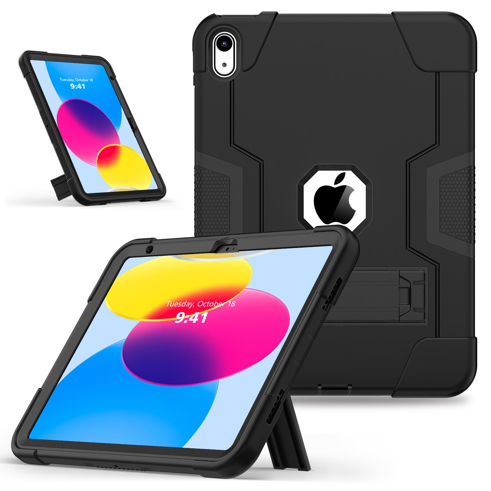 For iPad 10.9 (2022) Robot Style Silicone + PC Tablet Case Color Contrast Anti-fall Kickstand Protective Case