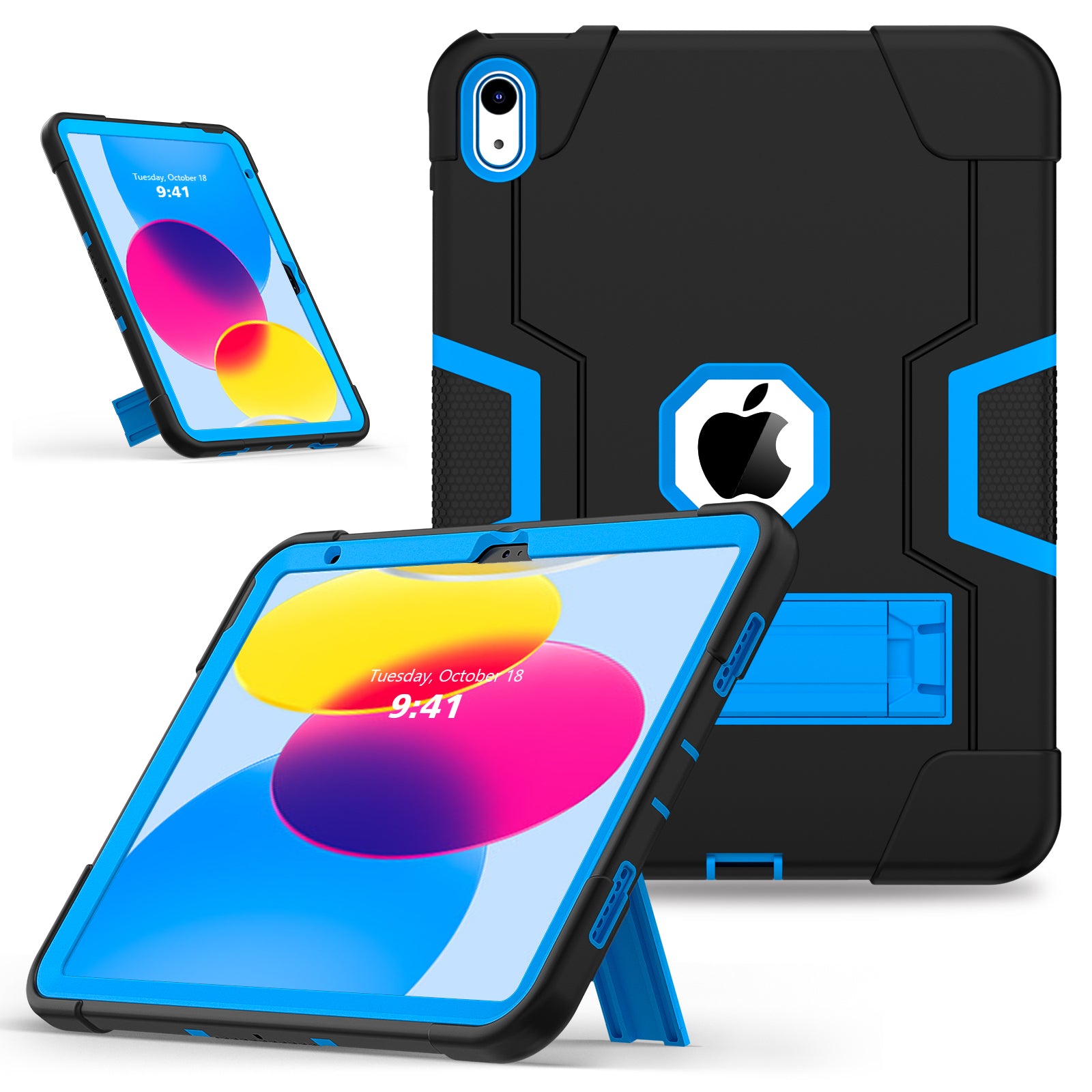 For iPad 10.9 (2022) Robot Style Silicone + PC Tablet Case Color Contrast Anti-fall Kickstand Protective Case