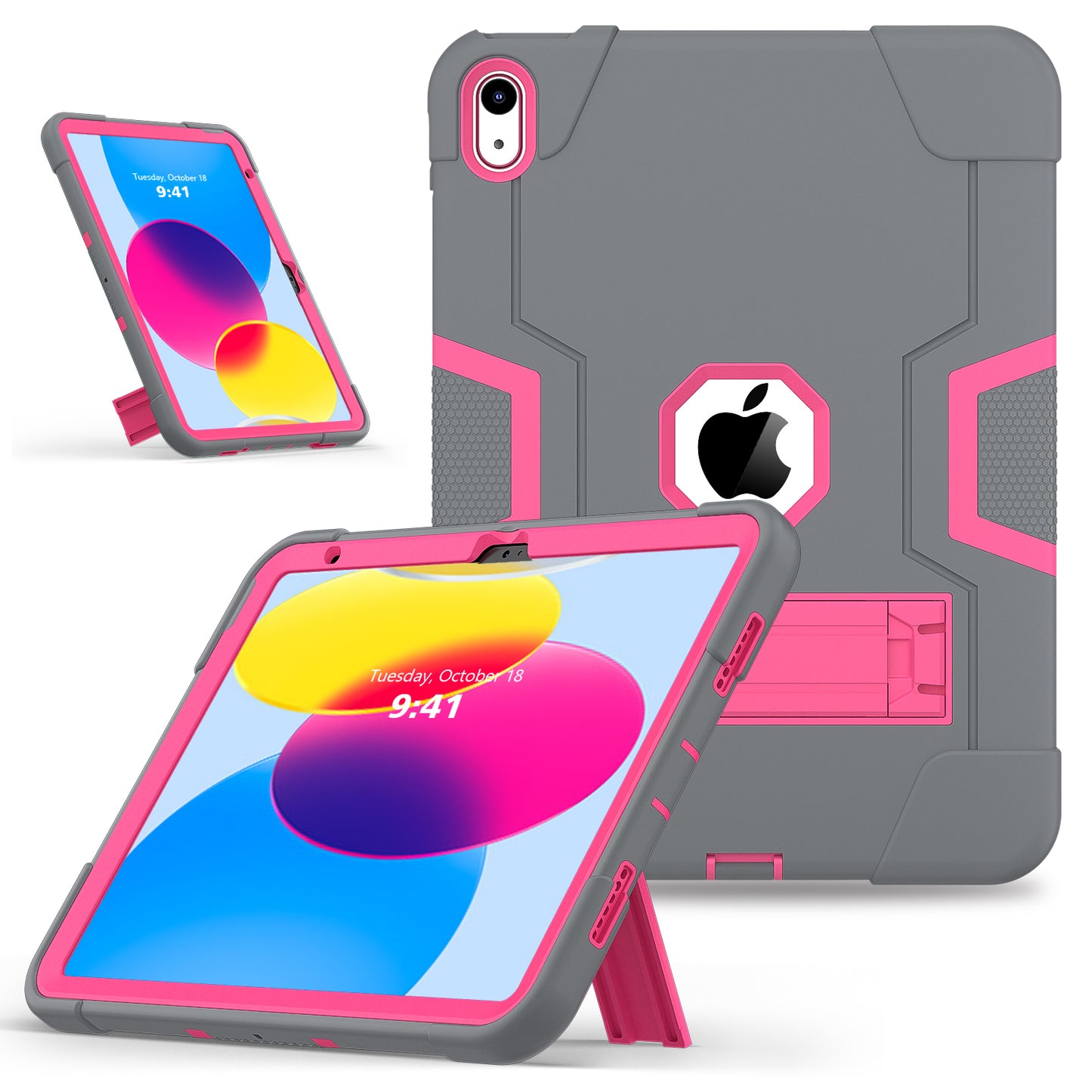 For iPad 10.9 (2022) Robot Style Silicone + PC Tablet Case Color Contrast Anti-fall Kickstand Protective Case