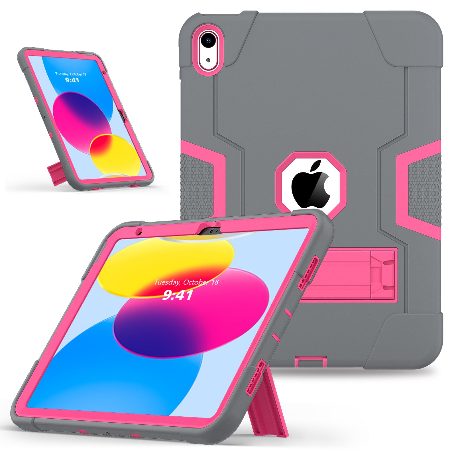 For iPad 10.9 (2022) Robot Style Silicone + PC Tablet Case Color Contrast Anti-fall Kickstand Protective Case