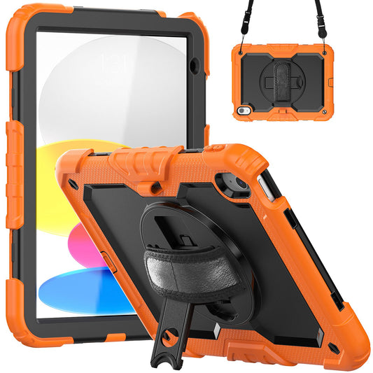 For iPad 10.9 (2022) Silicone+PC Tablet Case Hand Strap Kickstand Drop-proof Cover with Shoulder Strap