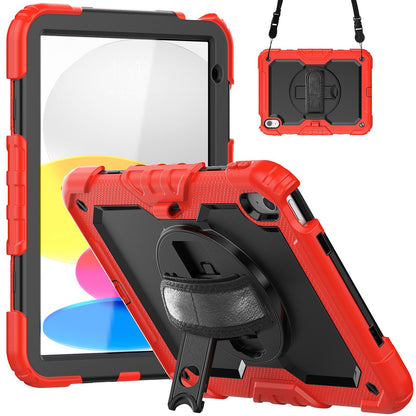 For iPad 10.9 (2022) Silicone+PC Tablet Case Hand Strap Kickstand Drop-proof Cover with Shoulder Strap