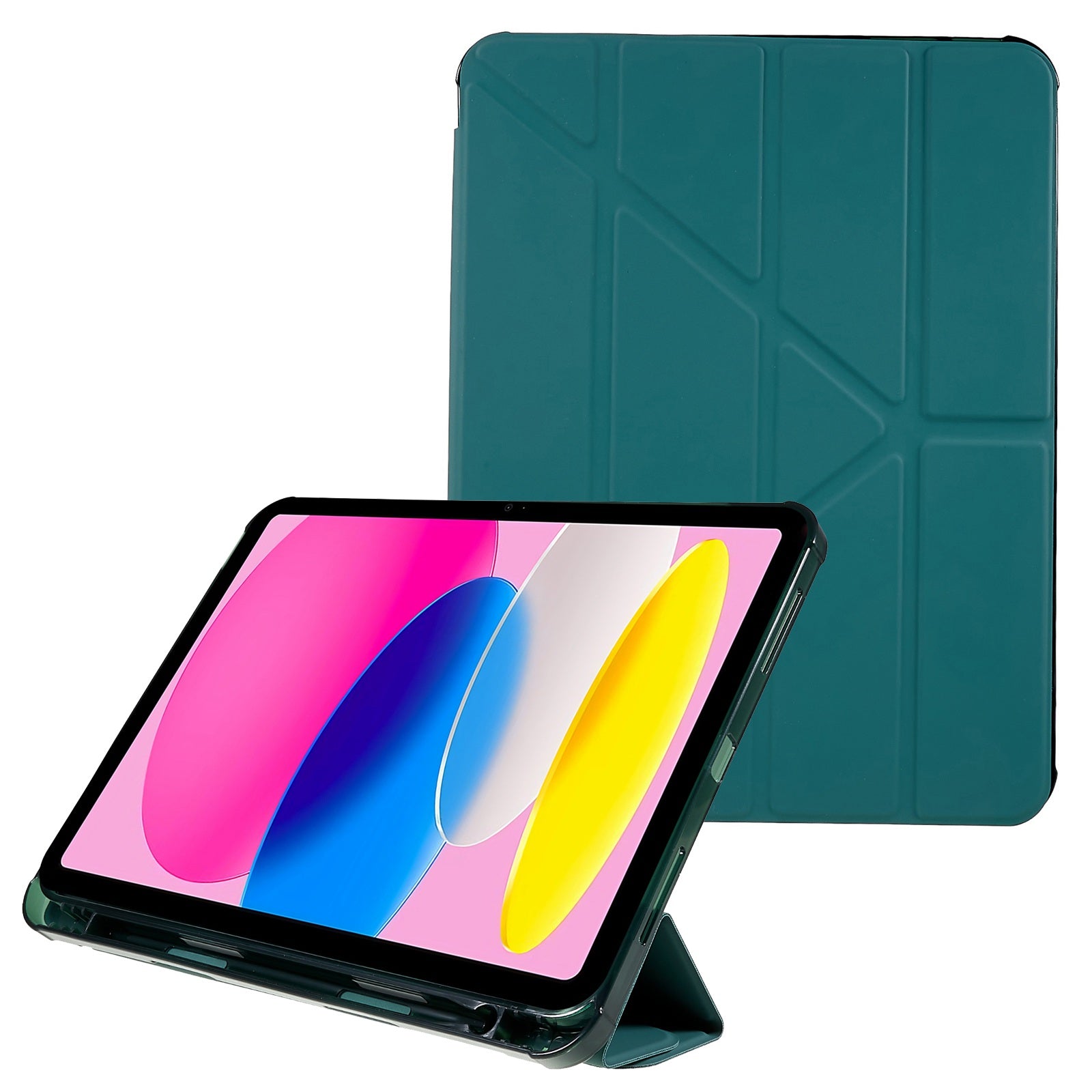 For iPad 10.9 (2022) / iPad 10th Gen Origami Stand Auto Wake  /  Sleep Cover PU Leather + TPU Tablet Case with Pencil Holder
