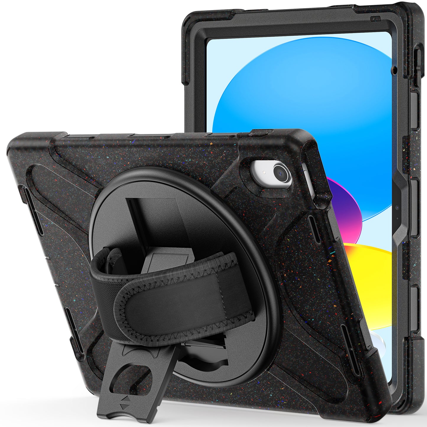 For iPad 10.9 (2022) Kickstand PC + Silicone Tablet Case 360 Degree Rotation Hand Strap Shockproof Rugged Protective Cover
