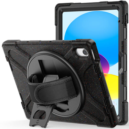For iPad 10.9 (2022) Kickstand PC + Silicone Tablet Case 360 Degree Rotation Hand Strap Shockproof Rugged Protective Cover