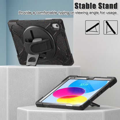 For iPad 10.9 (2022) Kickstand PC + Silicone Tablet Case 360 Degree Rotation Hand Strap Shockproof Rugged Protective Cover