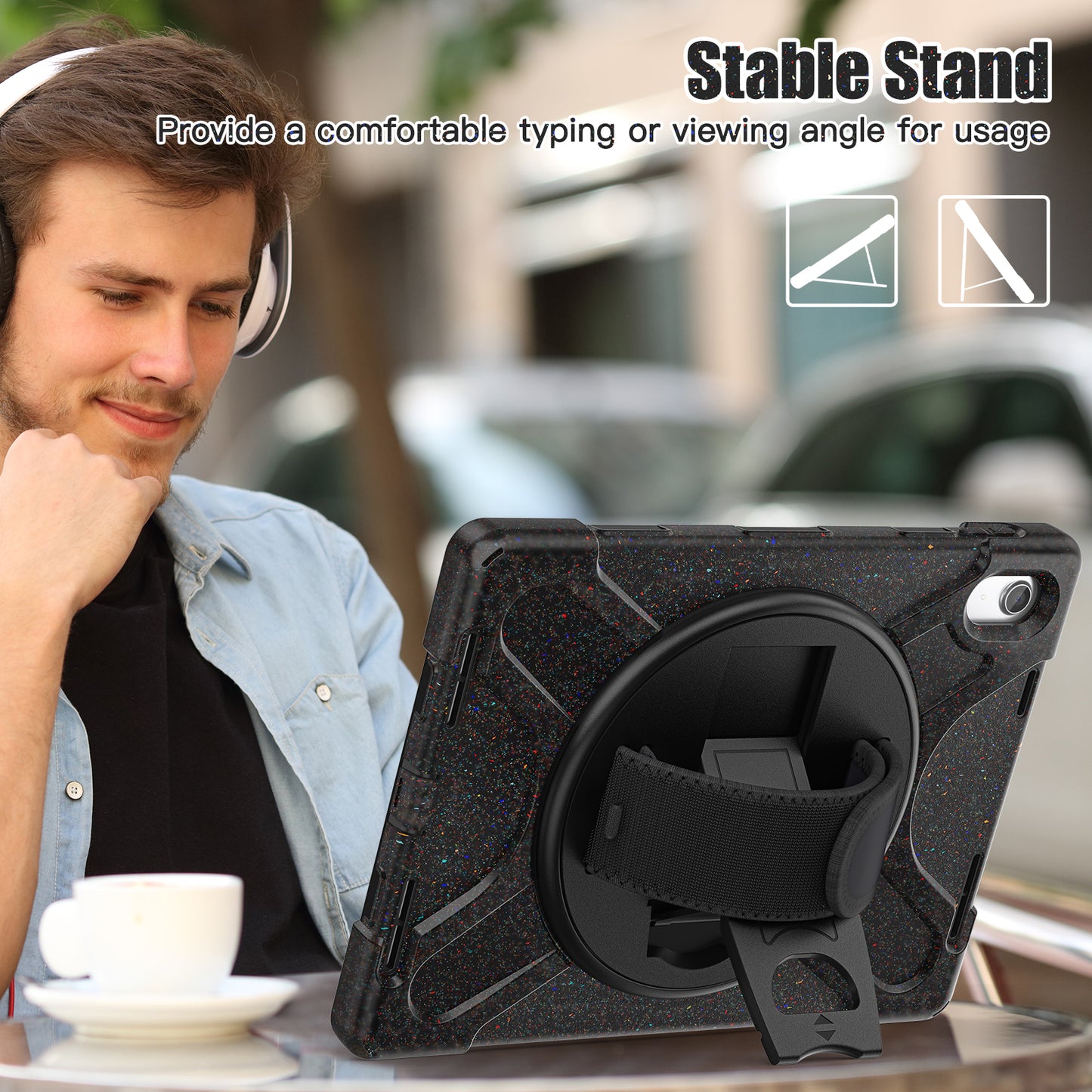 For iPad 10.9 (2022) Kickstand PC + Silicone Tablet Case 360 Degree Rotation Hand Strap Shockproof Rugged Protective Cover