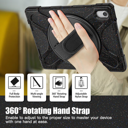 For iPad 10.9 (2022) Kickstand PC + Silicone Tablet Case 360 Degree Rotation Hand Strap Shockproof Rugged Protective Cover