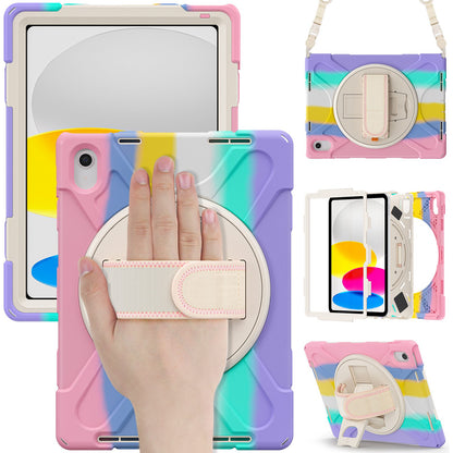 For iPad 10.9 (2022) Shockproof Case Kickstand Anti-Drop Tablet Case PC + Silicone Protective Cover with Hand Strap / Shoulder Strap