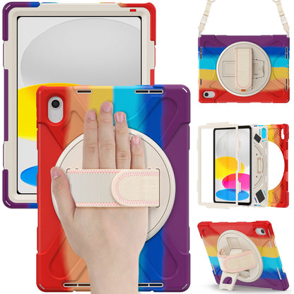 For iPad 10.9 (2022) Shockproof Case Kickstand Anti-Drop Tablet Case PC + Silicone Protective Cover with Hand Strap / Shoulder Strap