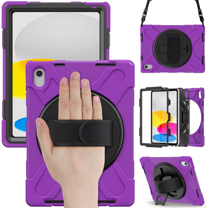 For iPad 10.9 (2022) Shockproof Case Kickstand Anti-Drop Tablet Case PC + Silicone Protective Cover with Hand Strap / Shoulder Strap