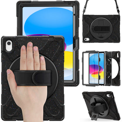 For iPad 10.9 (2022) Shockproof Case Kickstand Anti-Drop Tablet Case PC + Silicone Protective Cover with Hand Strap  /  Shoulder Strap