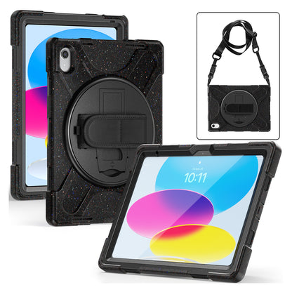 For iPad 10.9 (2022) Shockproof Case Kickstand Anti-Drop Tablet Case PC + Silicone Protective Cover with Hand Strap  /  Shoulder Strap