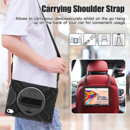 For iPad 10.9 (2022) Shockproof Case Kickstand Anti-Drop Tablet Case PC + Silicone Protective Cover with Hand Strap  /  Shoulder Strap