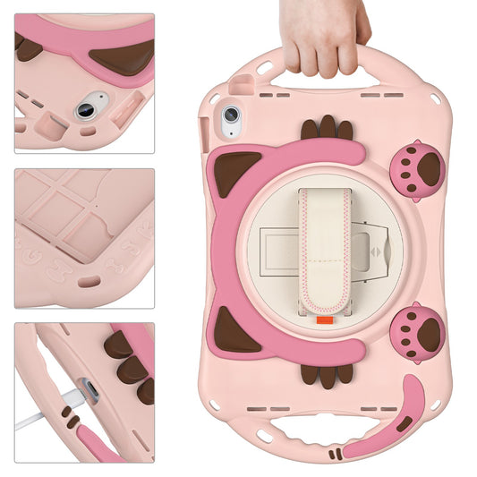 For iPad 10.9 (2022) / iPad 10th Gen Rotating Hand Strap Tablet Case Heavy Duty Hard PC Soft Silicone Kickstand Protective Cover