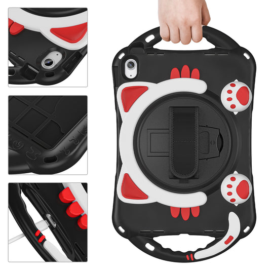 For iPad 10.9 (2022) / iPad 10th Gen Rotating Hand Strap Tablet Case Heavy Duty Hard PC Soft Silicone Kickstand Protective Cover