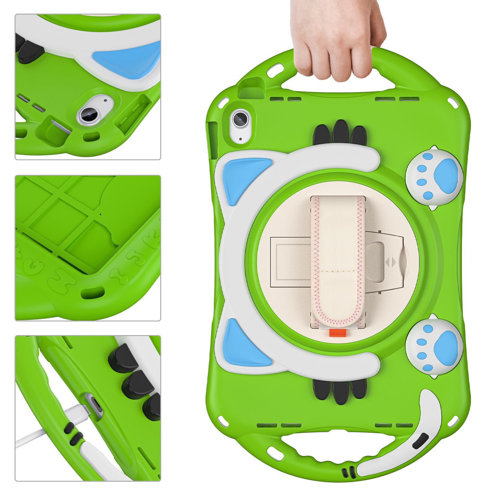 For iPad 10.9 (2022) / iPad 10th Gen Rotating Hand Strap Tablet Case Heavy Duty Hard PC Soft Silicone Kickstand Protective Cover