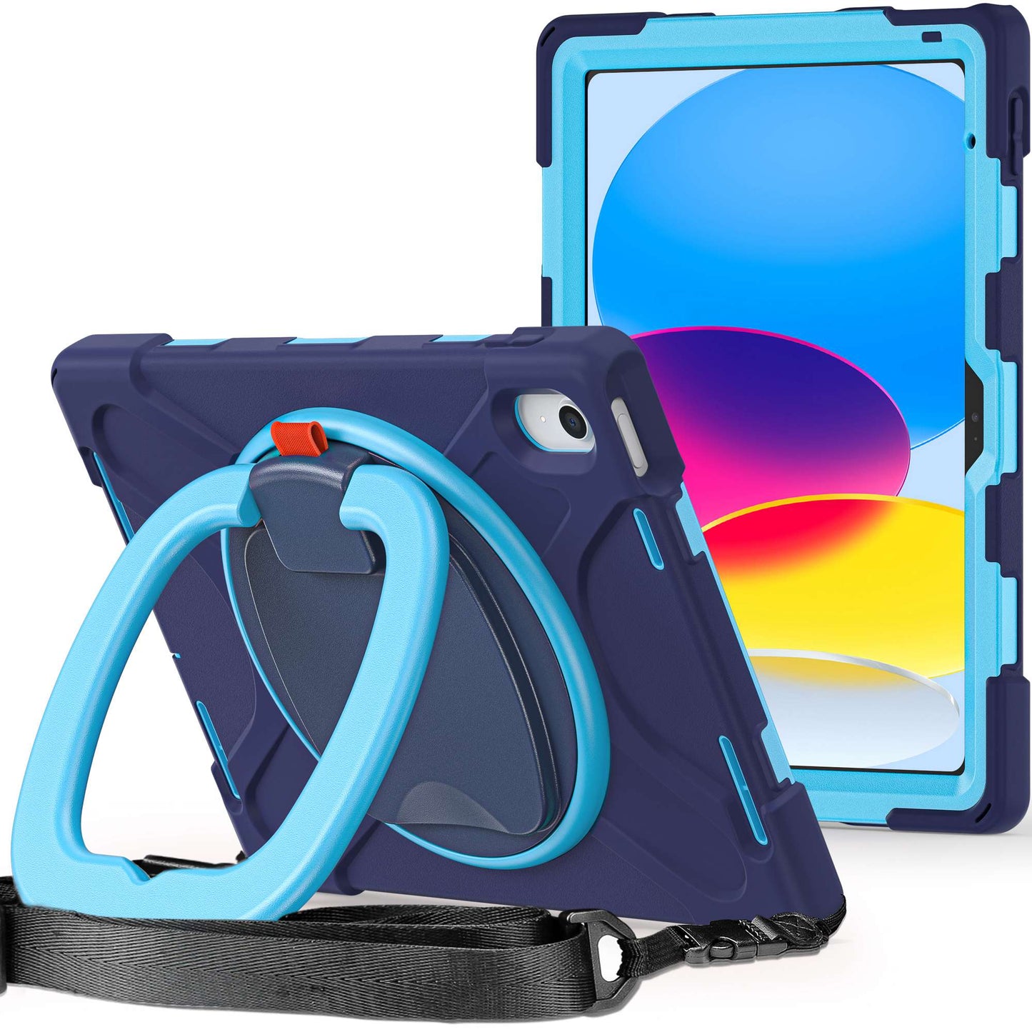 For iPad 10.9 (2022) Rotary Kickstand Tablet Protective Case PC + Silicone Anti-drop Back Cover with Shoulder Strap