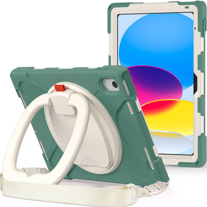 For iPad 10.9 (2022) Rotary Kickstand Tablet Protective Case PC + Silicone Anti-drop Back Cover with Shoulder Strap