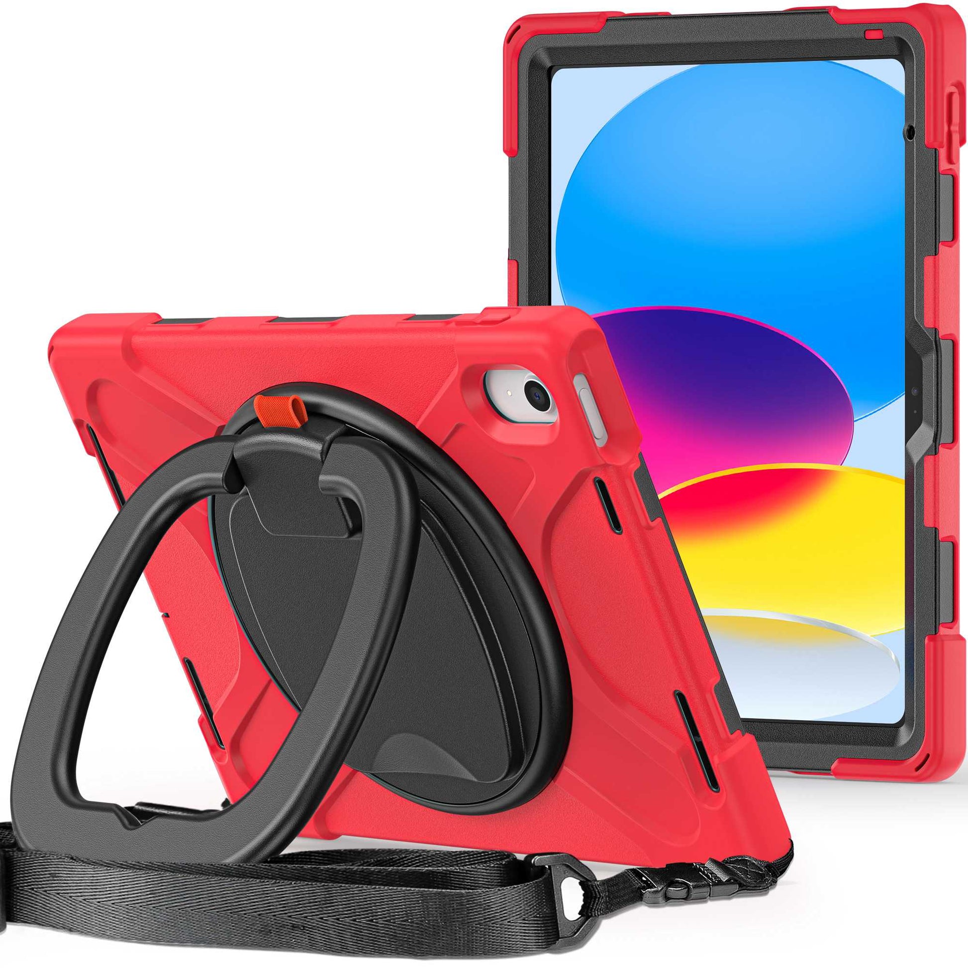 For iPad 10.9 (2022) Rotary Kickstand Tablet Protective Case PC + Silicone Anti-drop Back Cover with Shoulder Strap
