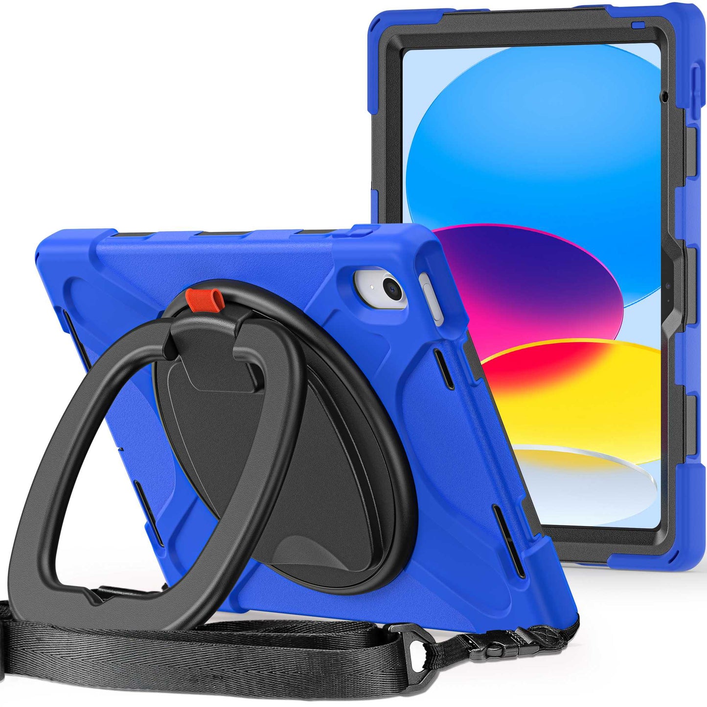 For iPad 10.9 (2022) Rotary Kickstand Tablet Protective Case PC + Silicone Anti-drop Back Cover with Shoulder Strap