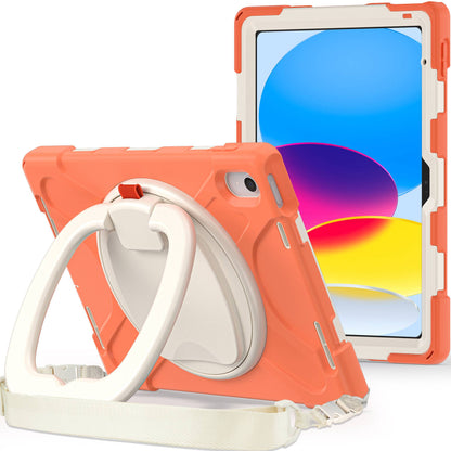 For iPad 10.9 (2022) Rotary Kickstand Tablet Protective Case PC + Silicone Anti-drop Back Cover with Shoulder Strap