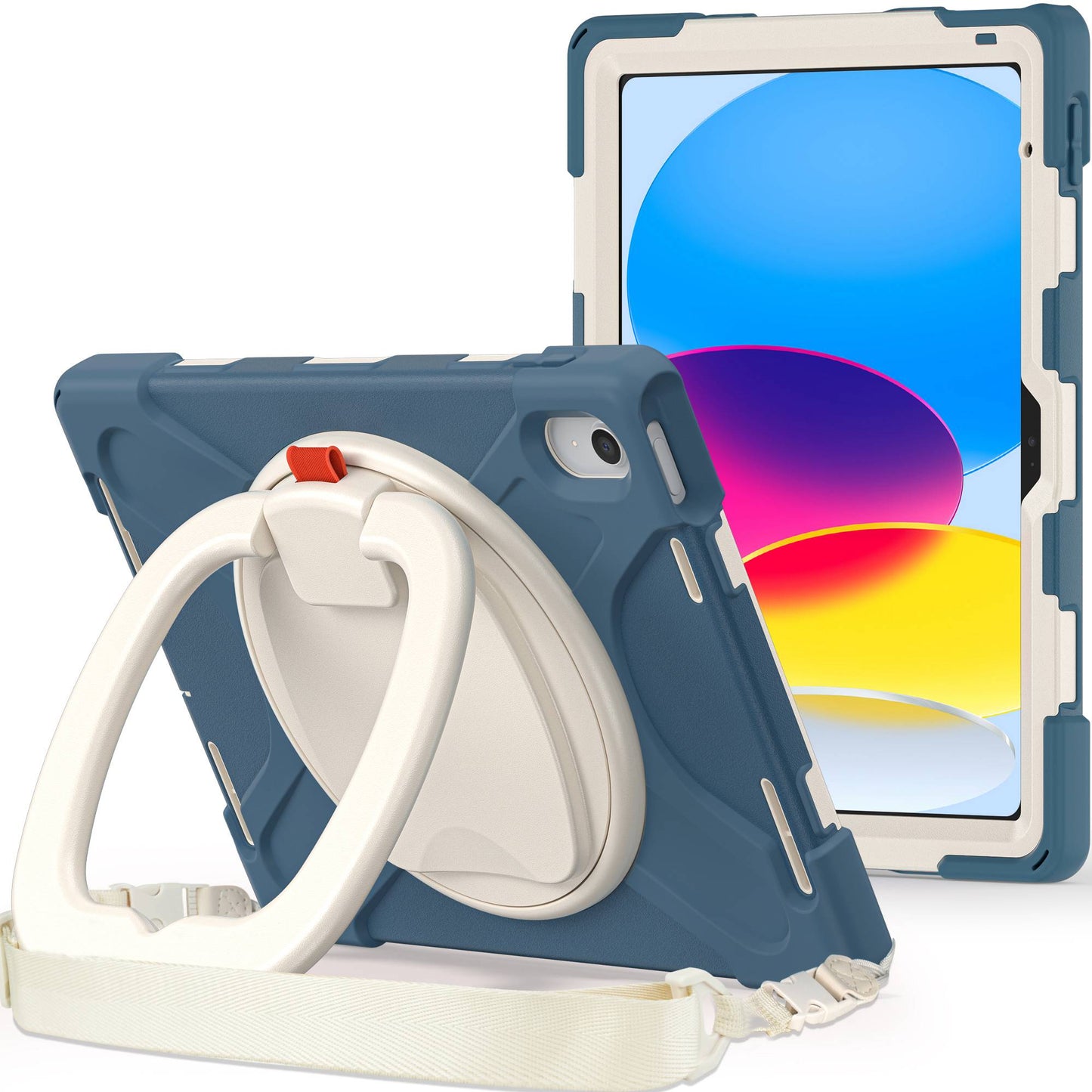For iPad 10.9 (2022) Rotary Kickstand Tablet Protective Case PC + Silicone Anti-drop Back Cover with Shoulder Strap