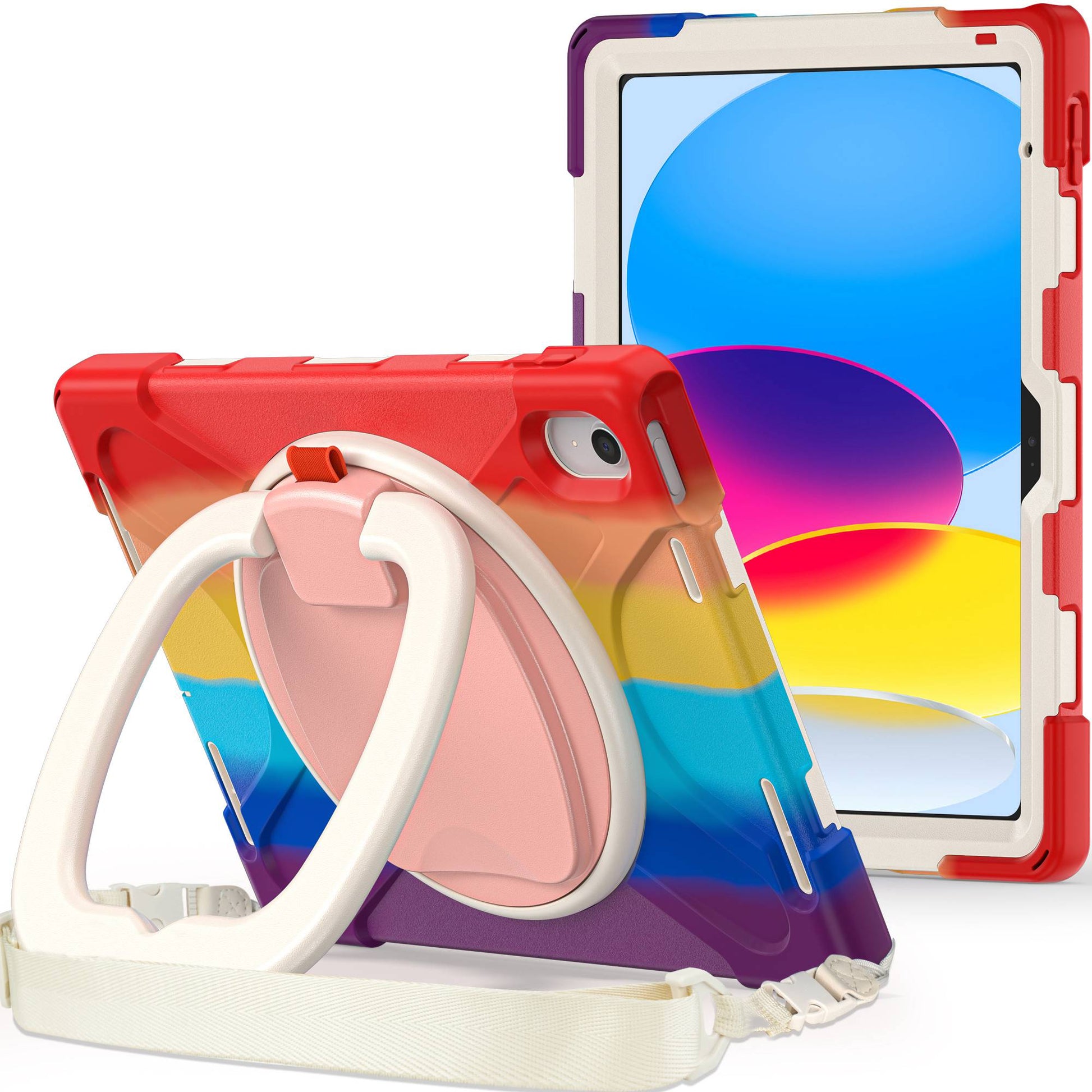 For iPad 10.9 (2022) Rotary Kickstand Tablet Protective Case PC + Silicone Anti-drop Back Cover with Shoulder Strap
