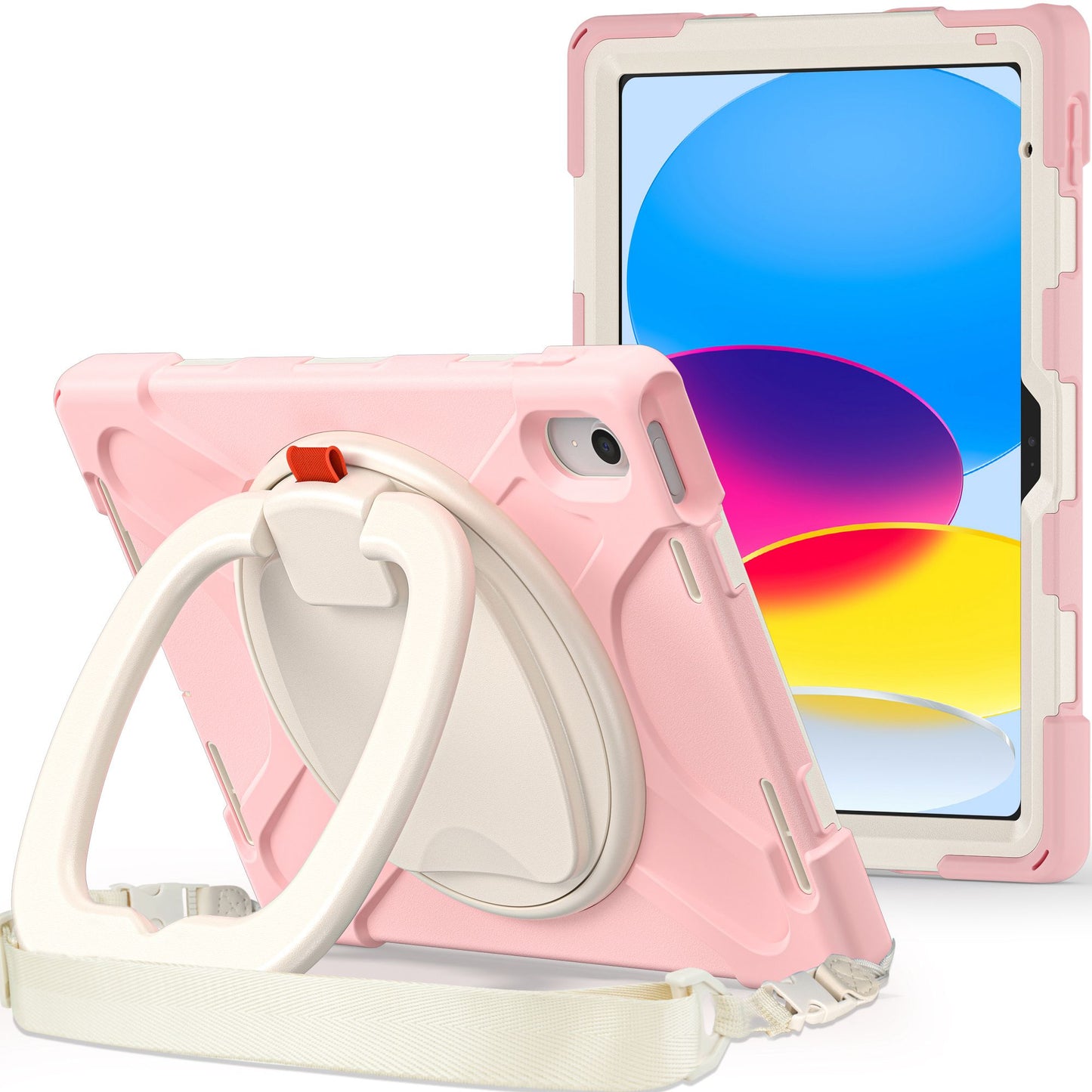 For iPad 10.9 (2022) Rotary Kickstand Tablet Protective Case PC + Silicone Anti-drop Back Cover with Shoulder Strap