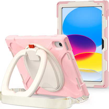 For iPad 10.9 (2022) Rotary Kickstand Tablet Protective Case PC + Silicone Anti-drop Back Cover with Shoulder Strap