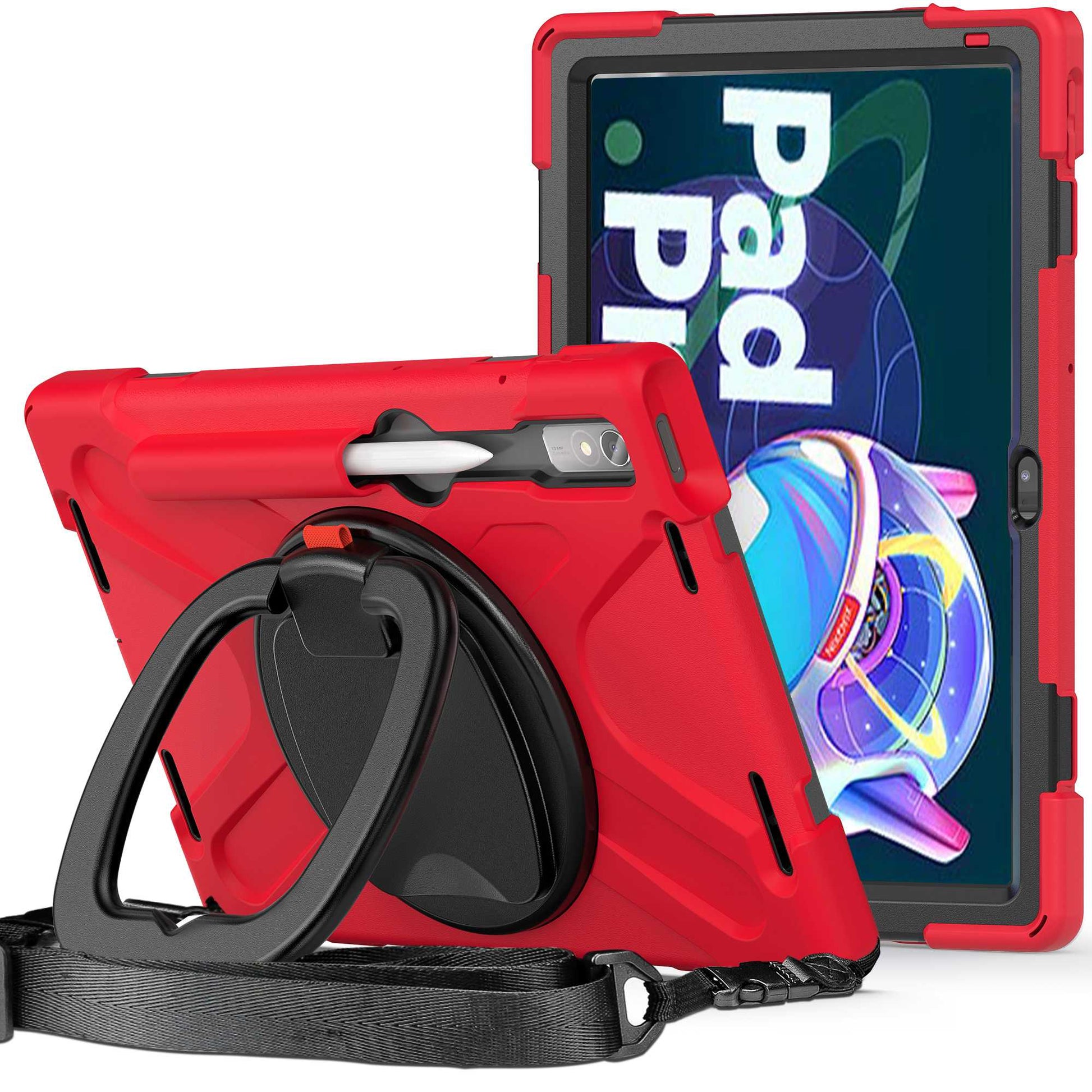 For Lenovo Pad Pro 2022 TB138FC / TB132FU Protective Case Kickstand Tablet Case Anti-Drop PC Silicone Cover with Shoulder Strap
