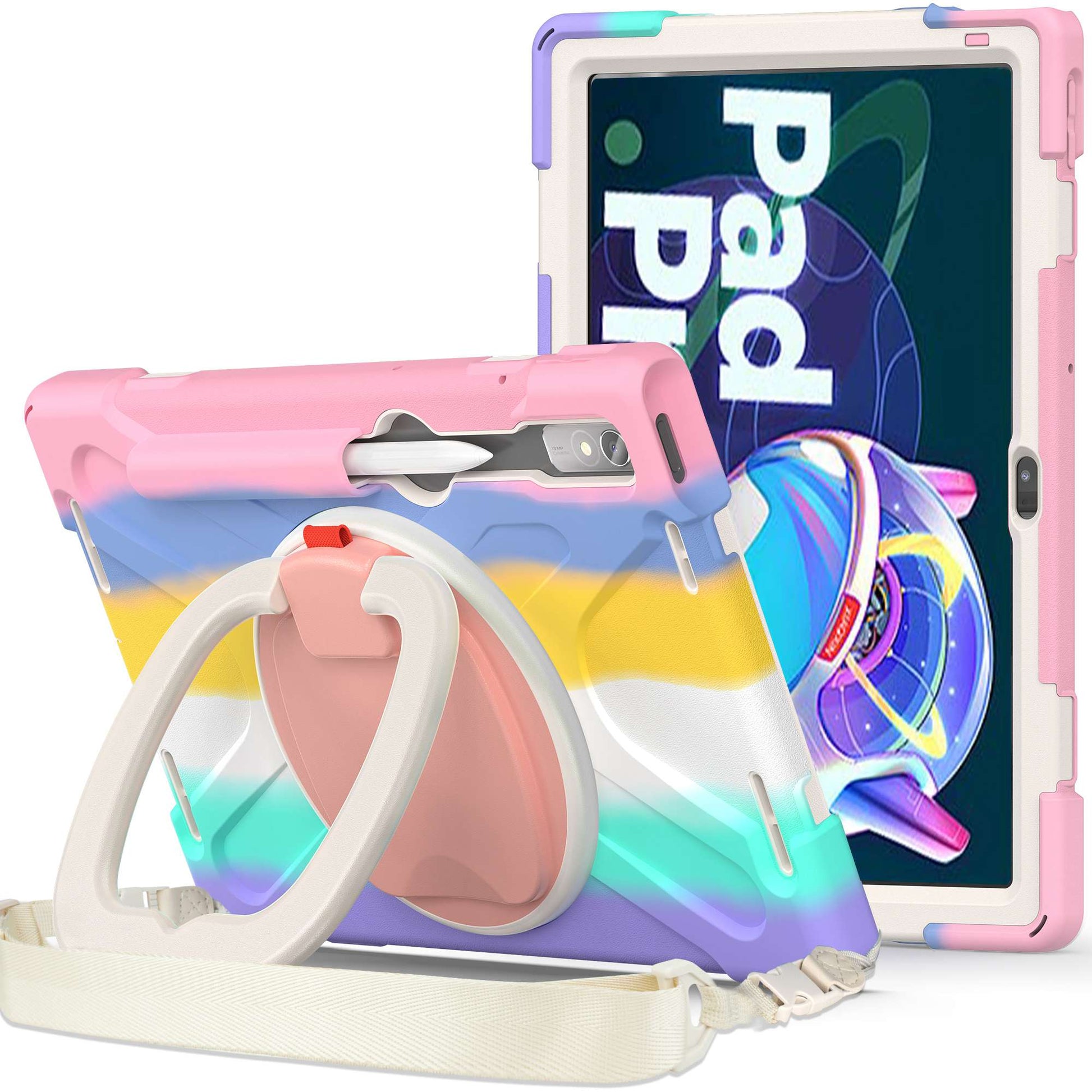 For Lenovo Pad Pro 2022 TB138FC / TB132FU Protective Case Kickstand Tablet Case Anti-Drop PC Silicone Cover with Shoulder Strap