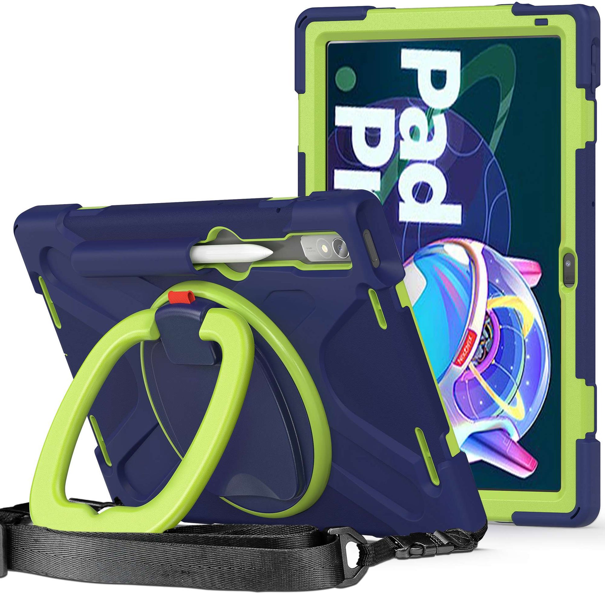 For Lenovo Pad Pro 2022 TB138FC / TB132FU Protective Case Kickstand Tablet Case Anti-Drop PC Silicone Cover with Shoulder Strap