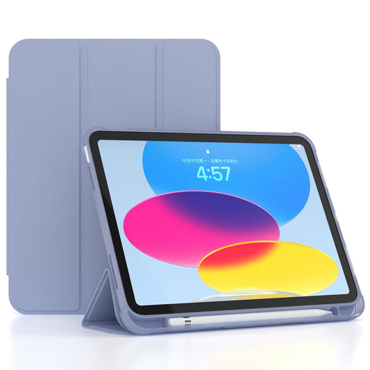 For iPad 10.9 (2022) / iPad 10th Gen Tri-fold Stand Shell Cover PU Leather Auto Wake / Sleep Smart Tablet Case with Pen Slot Holder