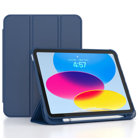For iPad 10.9 (2022) / iPad 10th Gen Tri-fold Stand Shell Cover PU Leather Auto Wake / Sleep Smart Tablet Case with Pen Slot Holder