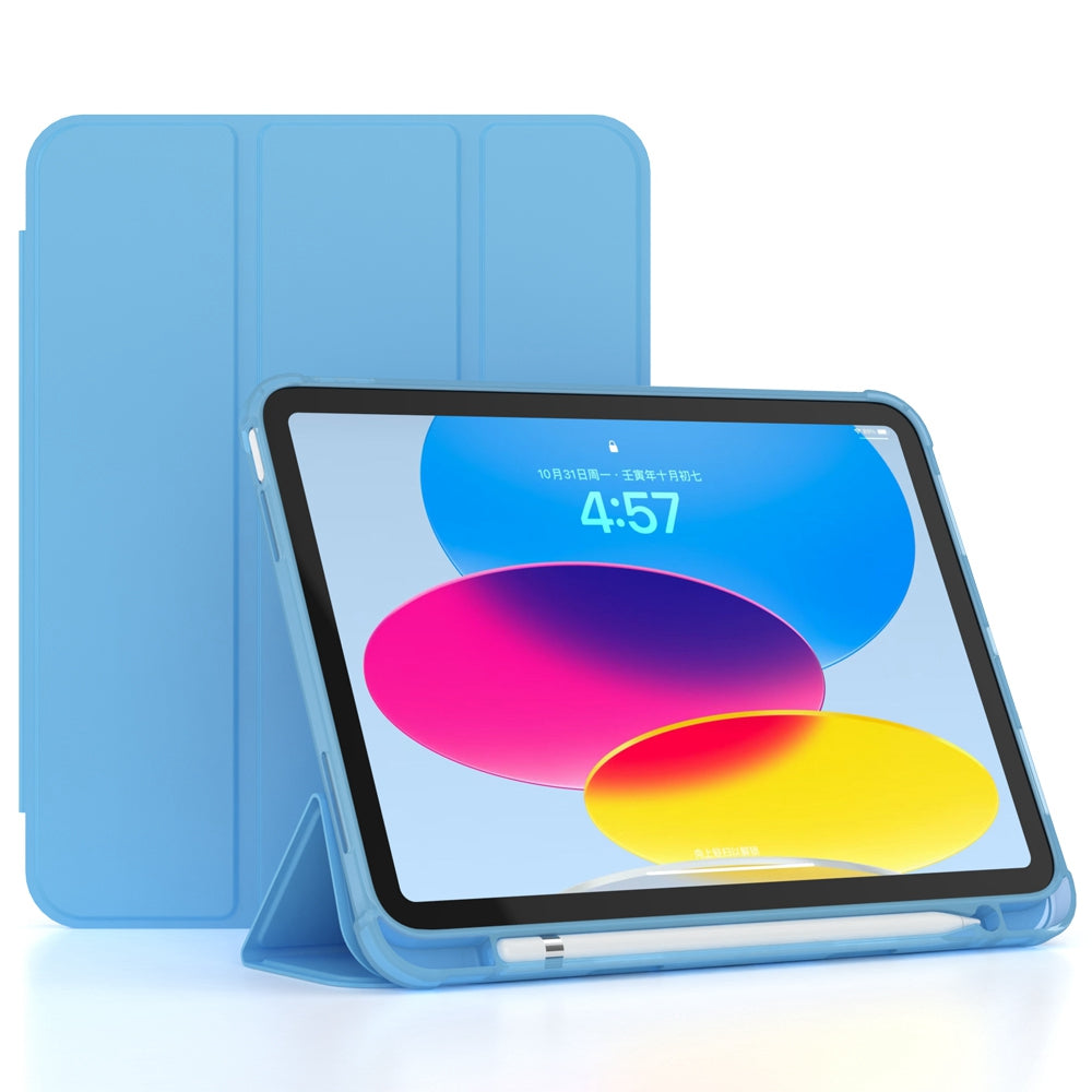For iPad 10.9 (2022) / iPad 10th Gen Tri-fold Stand Shell Cover PU Leather Auto Wake / Sleep Smart Tablet Case with Pen Slot Holder