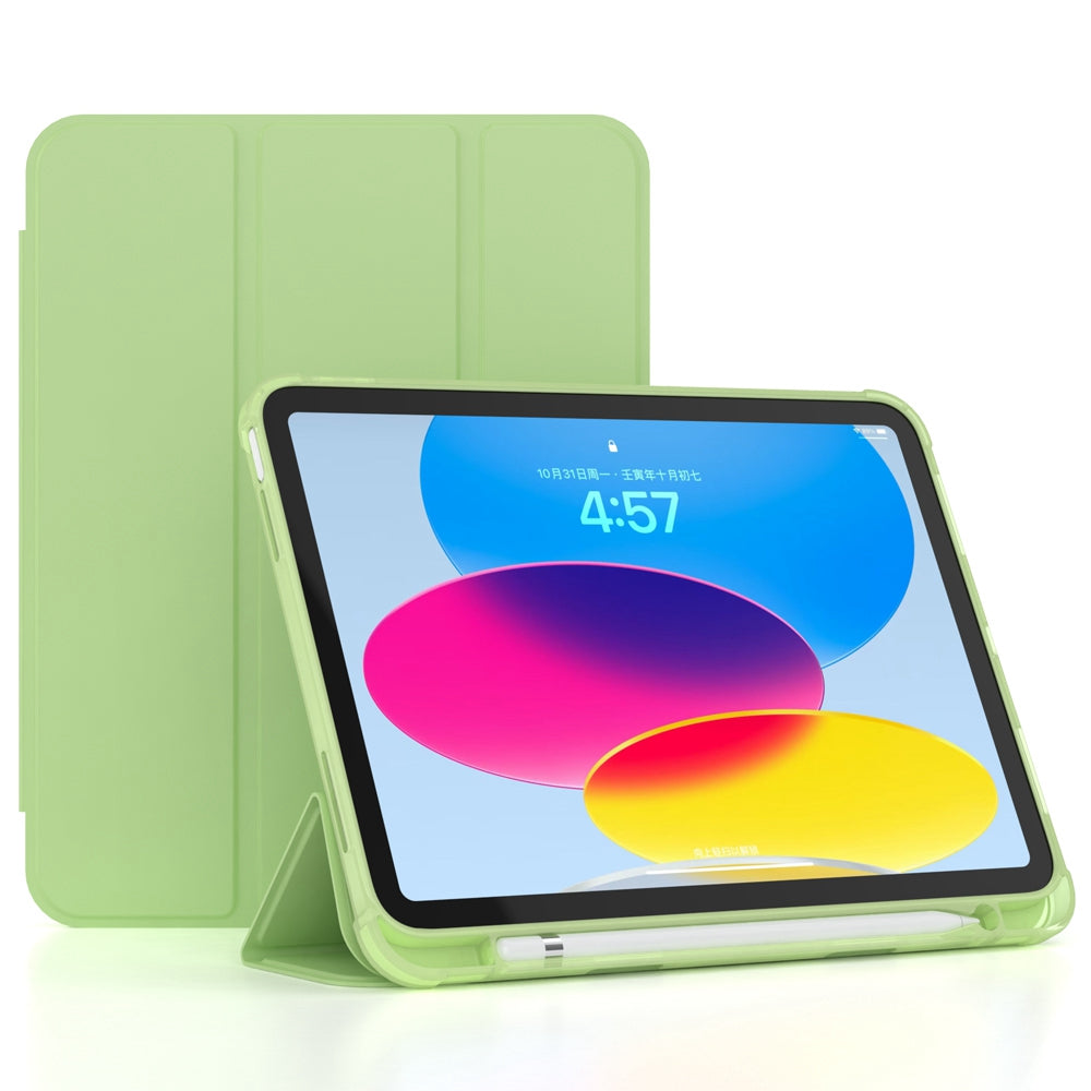 For iPad 10.9 (2022) / iPad 10th Gen Tri-fold Stand Shell Cover PU Leather Auto Wake / Sleep Smart Tablet Case with Pen Slot Holder