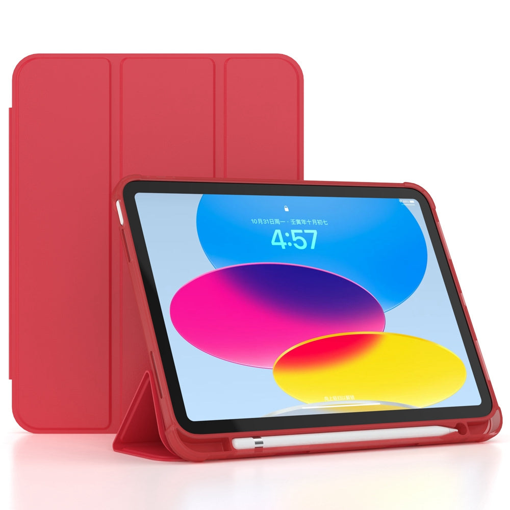 For iPad 10.9 (2022) / iPad 10th Gen Tri-fold Stand Shell Cover PU Leather Auto Wake / Sleep Smart Tablet Case with Pen Slot Holder
