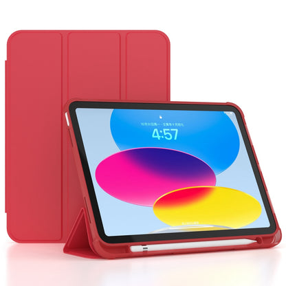 For iPad 10.9 (2022) / iPad 10th Gen Tri-fold Stand Shell Cover PU Leather Auto Wake / Sleep Smart Tablet Case with Pen Slot Holder