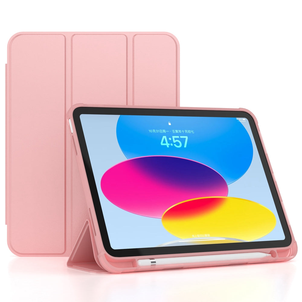 For iPad 10.9 (2022) / iPad 10th Gen Tri-fold Stand Shell Cover PU Leather Auto Wake / Sleep Smart Tablet Case with Pen Slot Holder